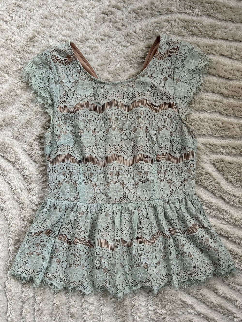 Maeve by Anthropologie Lace Cap-Sleeve Peplum Top in Mint Green